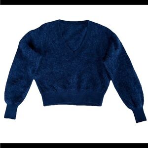 J.Crew Brushed Cashmere Cropped V-Neck Navy Blue Sweater